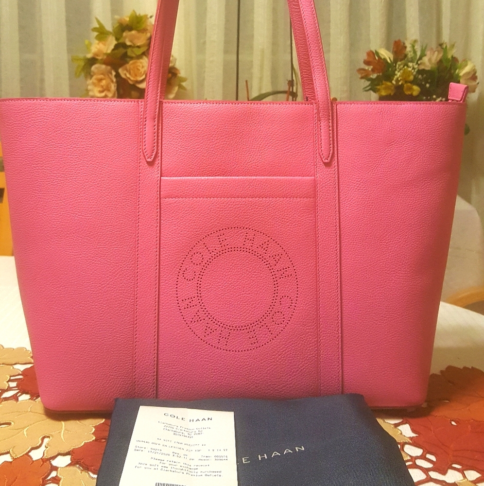 New Cole Haan Large Zip Top Tote - Super Pink
